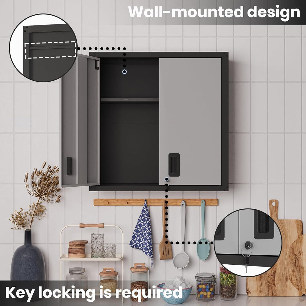 30 Inch Metal Wall Cabinet, Metal Wall Cabinet for Garage, 2pcs,Grey