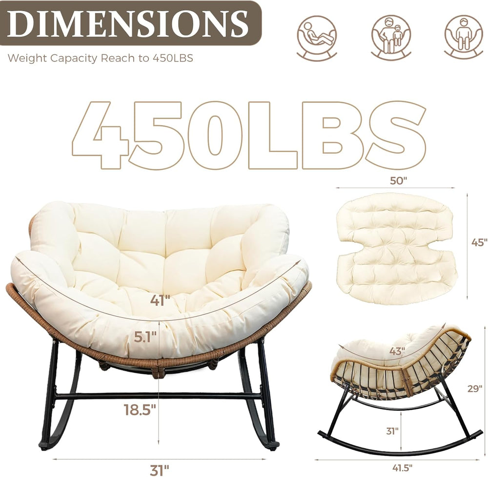 FINCATI Outdoor Indoor Papasan Rocking Chair, Oversized Rattan Lounge Chair