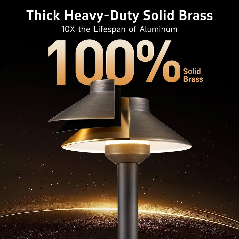 Brass Low Voltage Pathway Lights, 12V Hat-Top Bronze IP65 Waterproof LED Land...