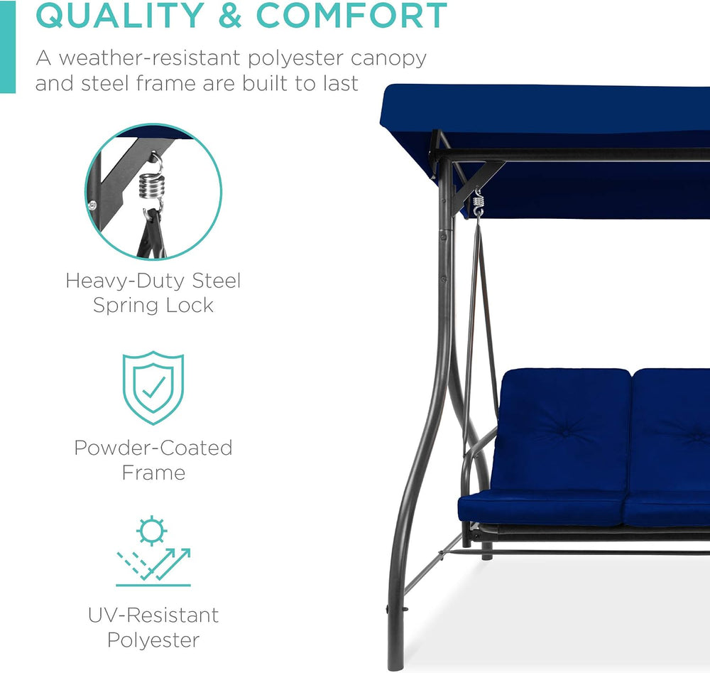 Best Choice Products 3-Seat Outdoor Large Converting Canopy Swing Glider, Pat...