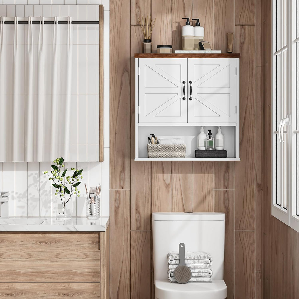 Bathroom Wall Cabinet with Barn Doors, Wall Mounted Bathroom Cabinet, Farmhou...