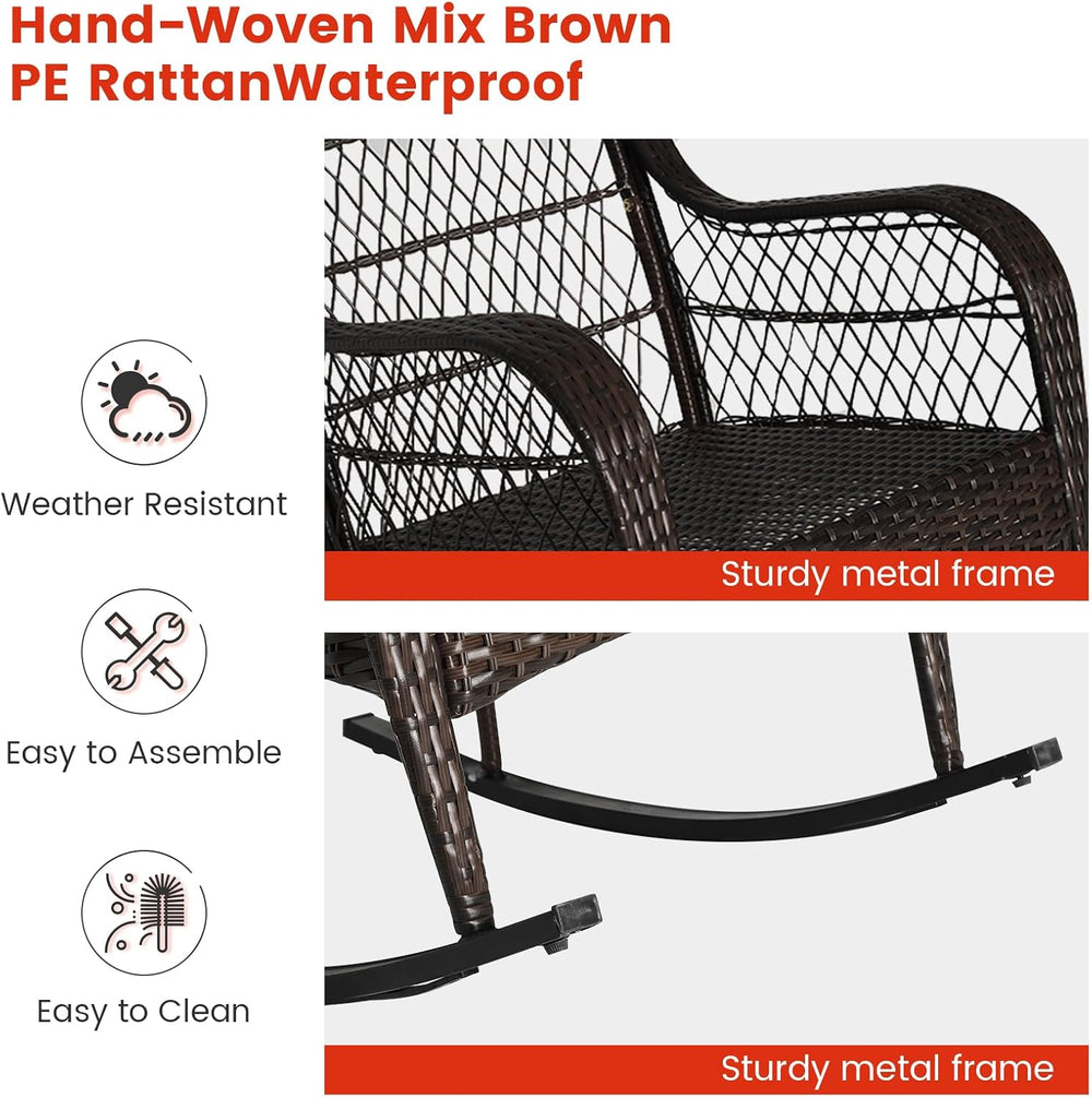 MEDIMALL Outdoor Wicker Rocking Chair, Patio Rattan Rocker w/Lumbar Pillow, P...