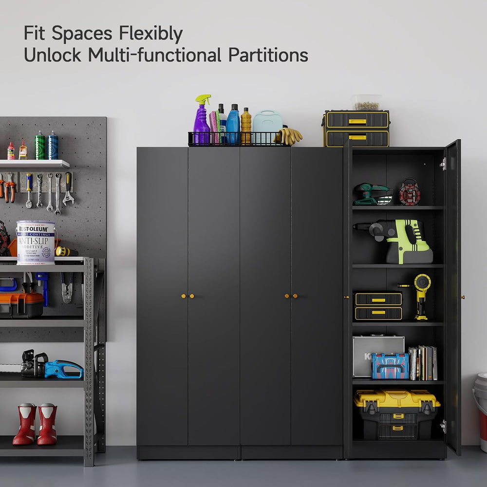 Metal Storage Cabinet with Doors, Black Bookshelf with Adjustable Shelves