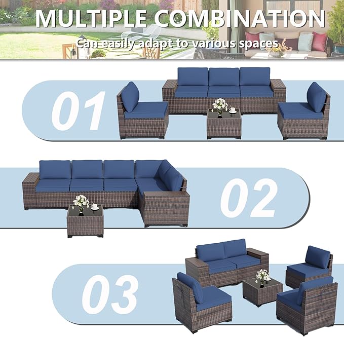 ALAULM 6 Pieces Patio Furniture Set, Oversized Seat/Armrest and High Back Wic...