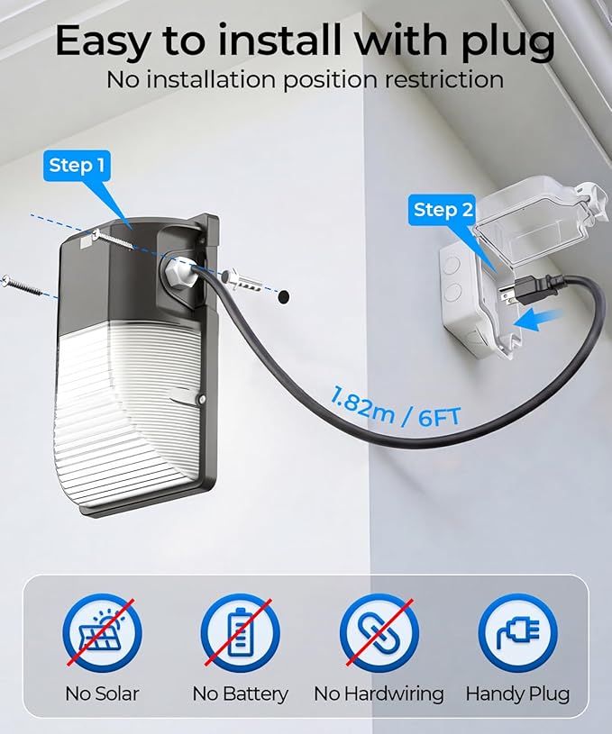 CINOTON 30W Plug in LED Wall Pack Light with Dusk to Dawn Sensor, 3600LM, 500...