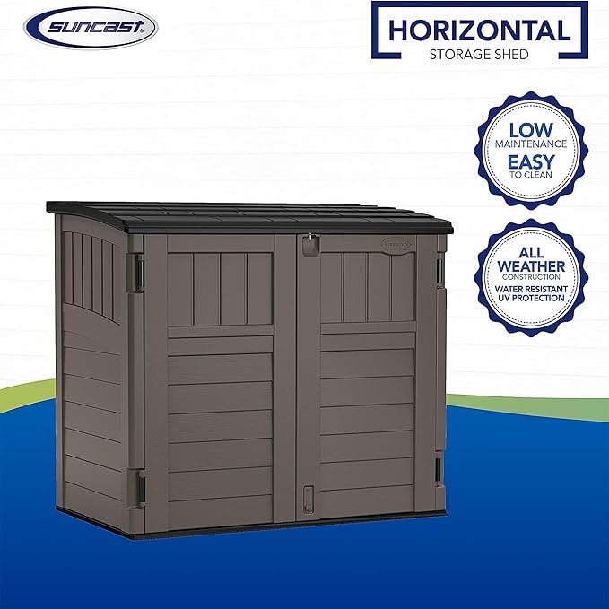 Suncast 34 Cu Ft Horizontal Resin Storage Shed - Outdoor Storage Shed with Fl...