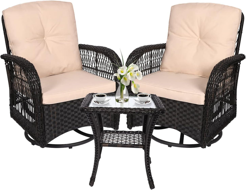 3-Piece Outdoor Conversation Bistro Set, Patio Swivel Glider Rocking Chairs R...