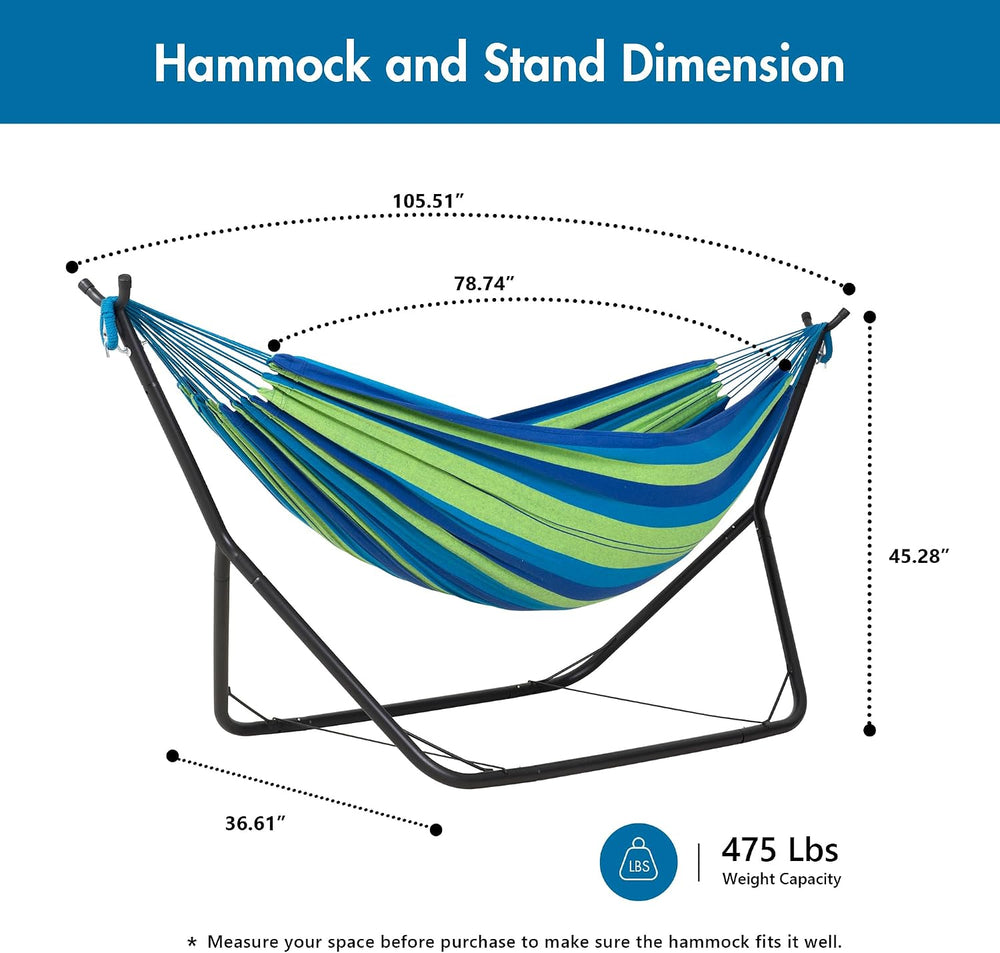 ANOW Outdoor Space Saving Hammock with Stand Included, Blue Green Stripe