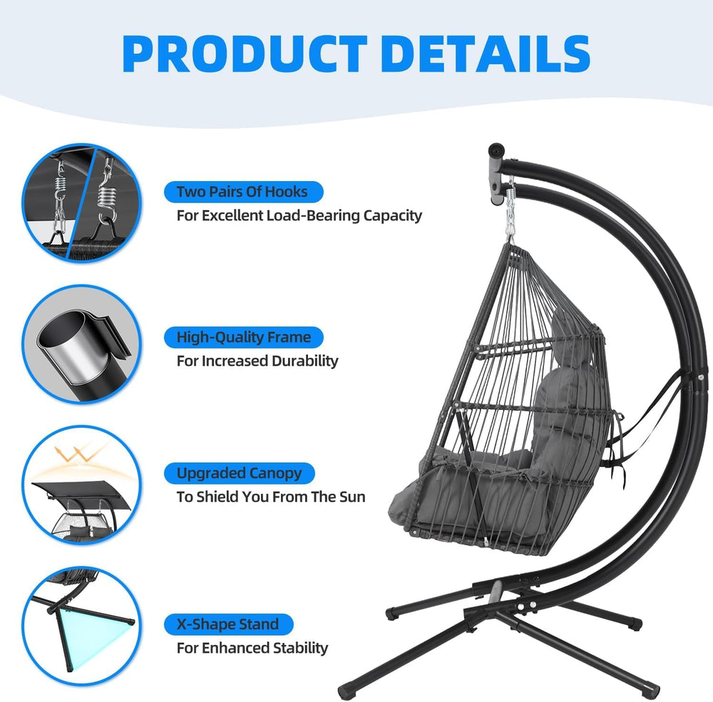 Oversized Hanging Swing Chair with Adjustable Canopy, Double Egg Chair, Hammo...