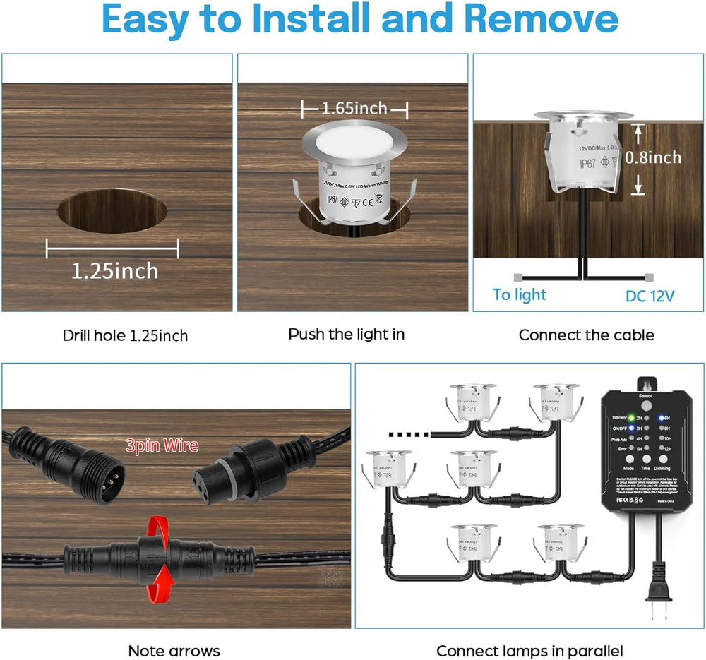 HIBOITEC Low Voltage Deck Lights Kit 3CCT 2700K-5000K with Transformer 10Pc