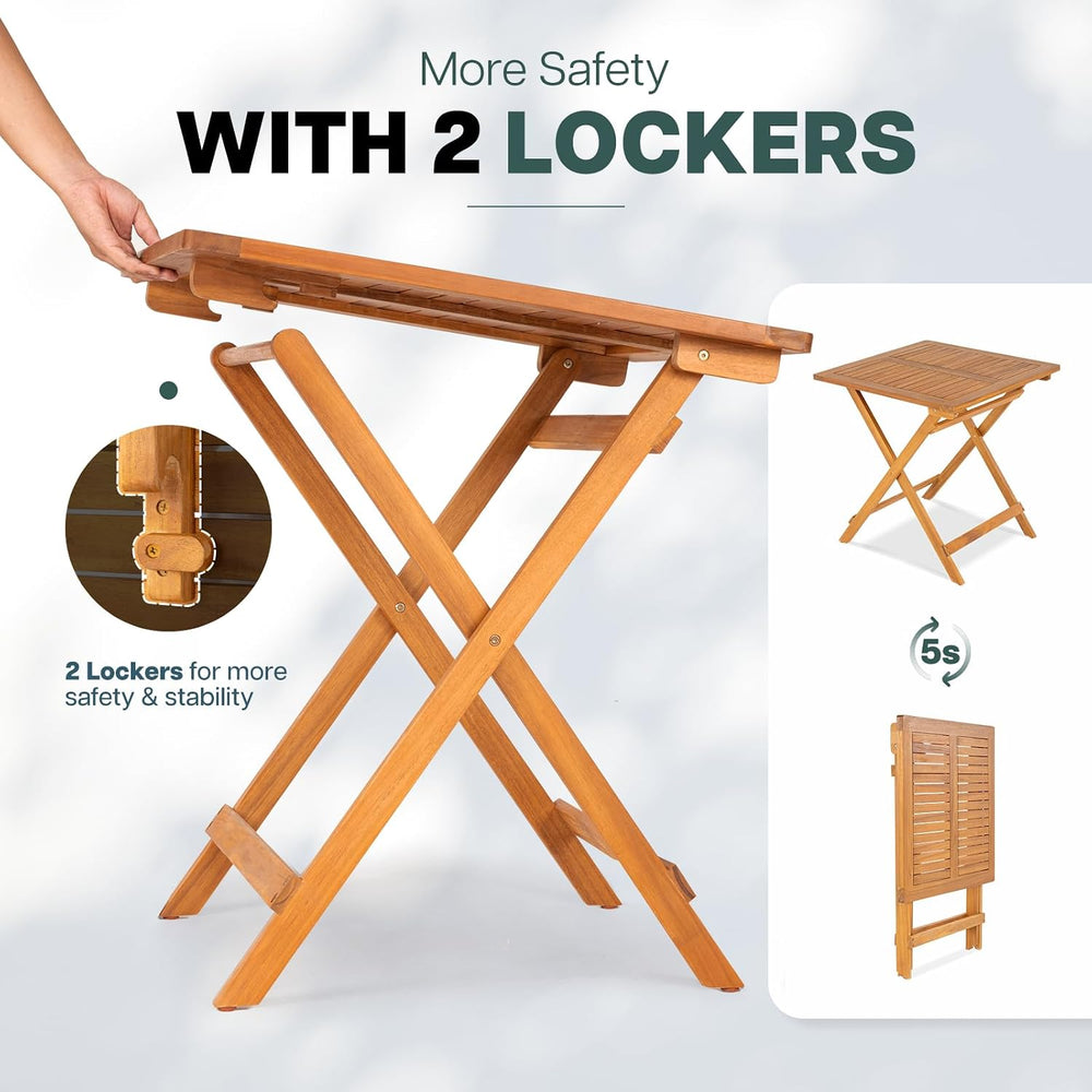 IDZO Legolas FSC Acacia Wooden Folding Table for Outdoor & Patio, 270lbs