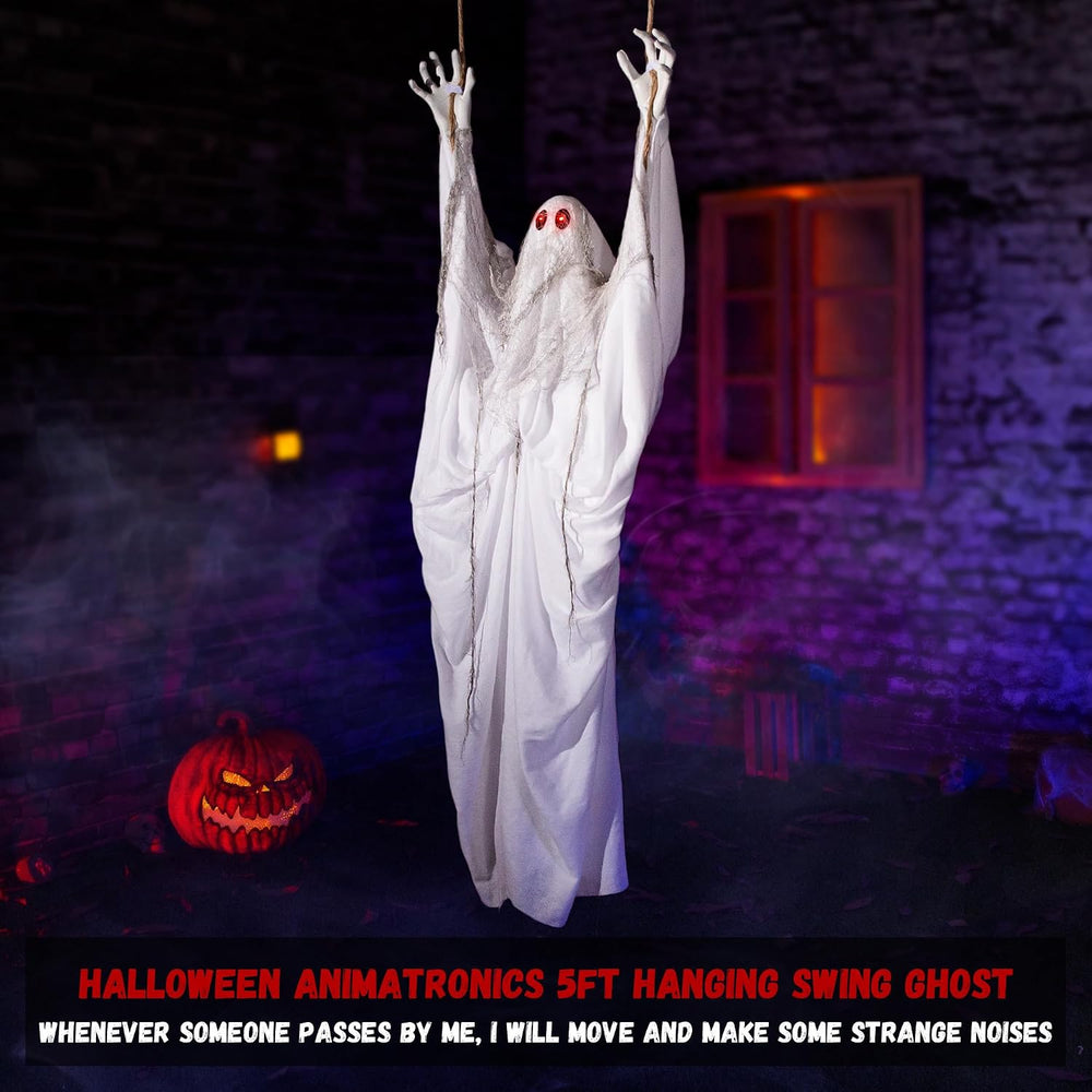 Halloween Animatronics 5ft Hanging Swing Ghost, Animated Floating Decorations...