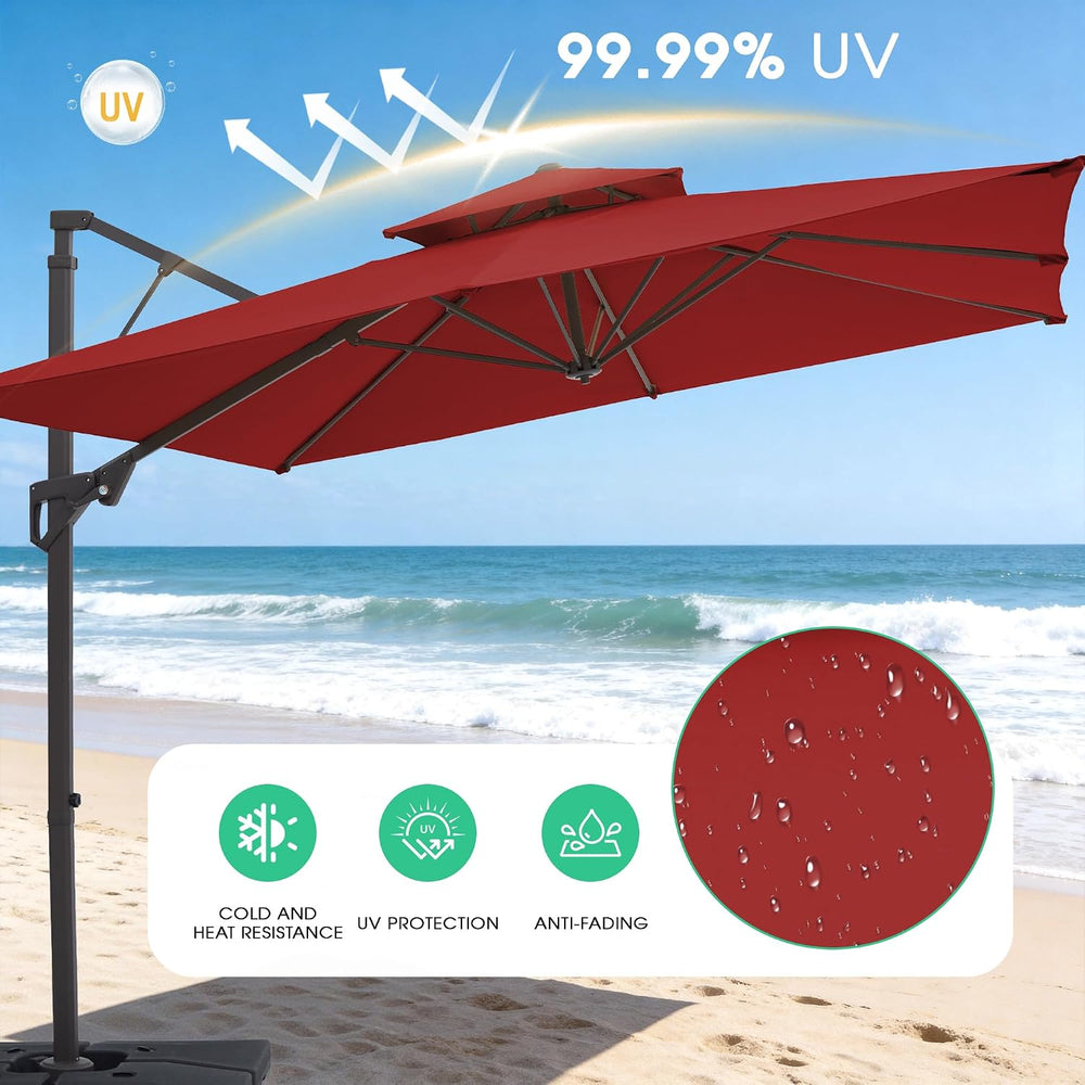 JEAREY 10x10 ft 2-Tier Cantilever Patio Umbrella, Outdoor Offset Umbrella