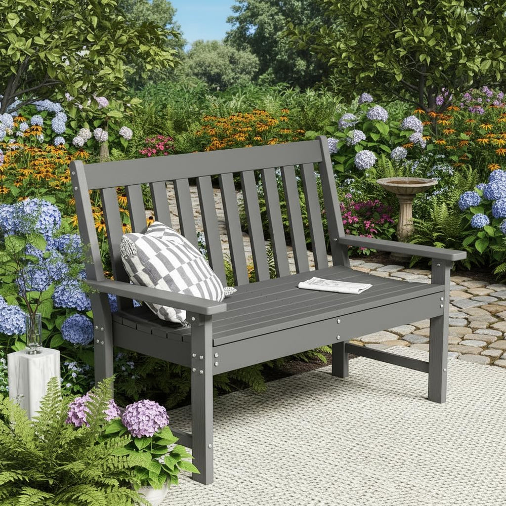 Tangkula HDPE Outdoor Garden Bench with Backrest, 2-Person All-Weather Patio ...