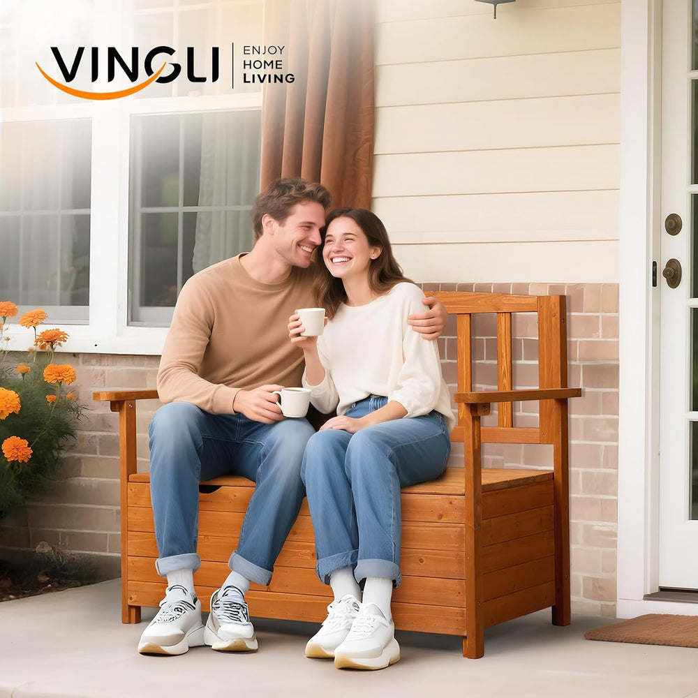 VINGLI Outdoor Storage Bench, Large Wood Deck Box with Seating, Weatherproof ...