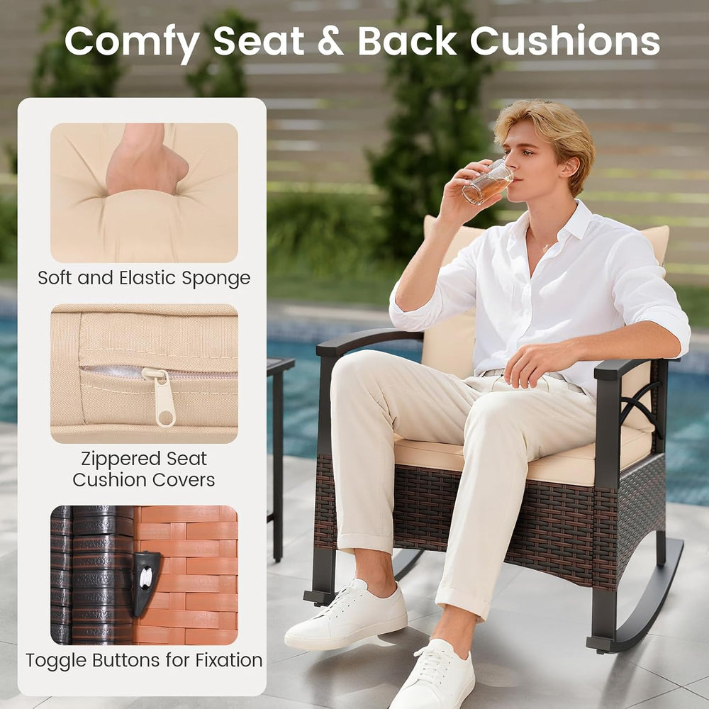 Tangkula 3 Pieces Wicker Outdoor Rocking Chairs Set
