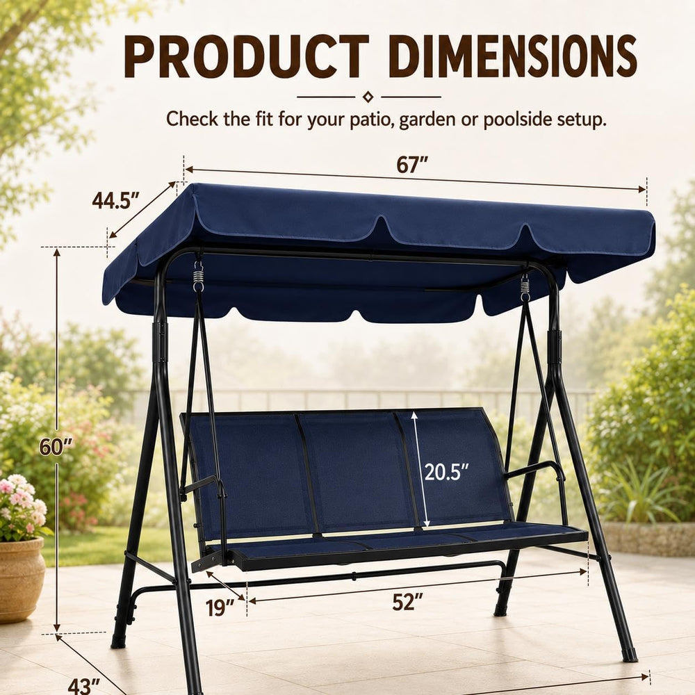 Yaheetech 3-Seat Patio Swing Chair w/Texteline Fabric Ez Setup, Blue