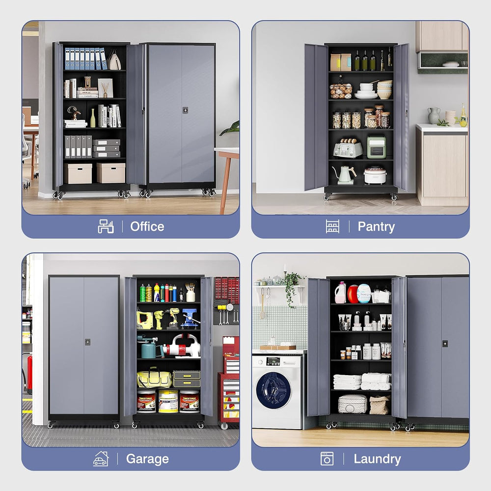 Metal Garage Storage Cabinet with Locking Doors and Adjustable Shelves, Wide ...