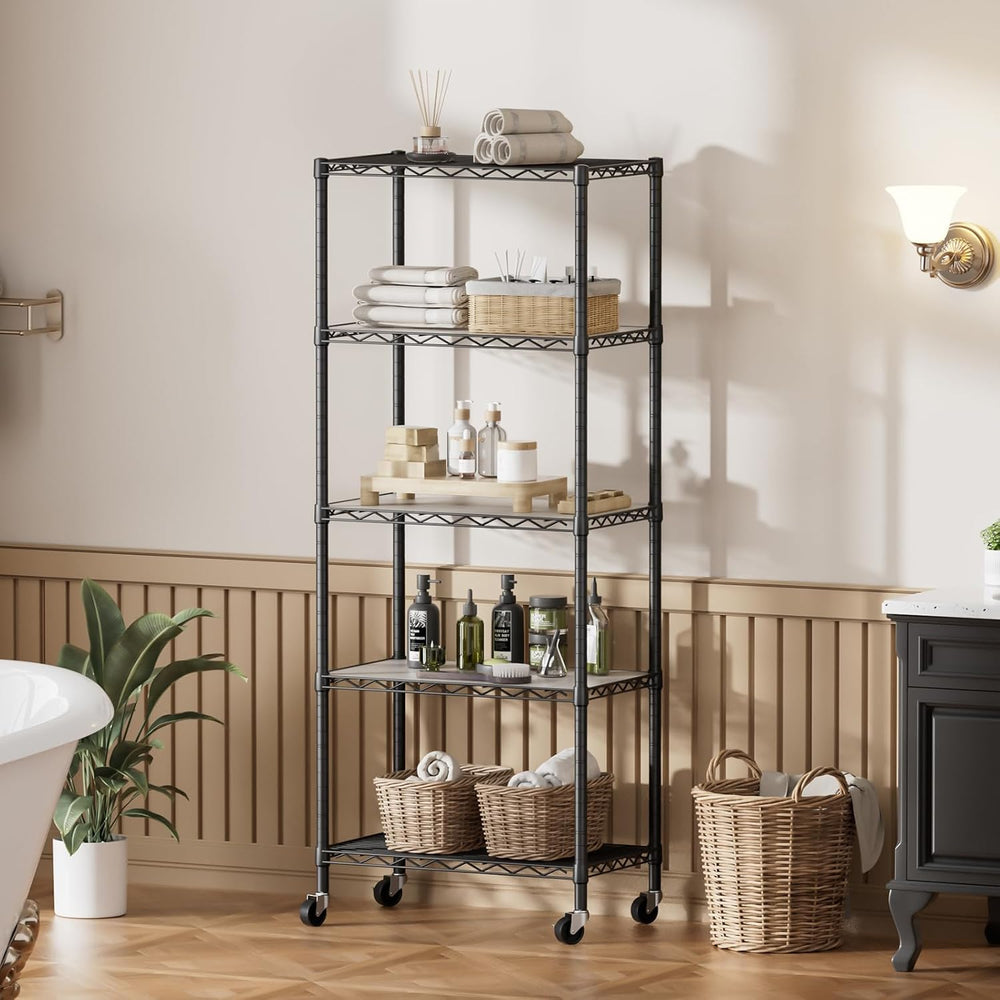 5 Shelves Storage Wire Shelf Closet Metal Shelving Pantry Wheels