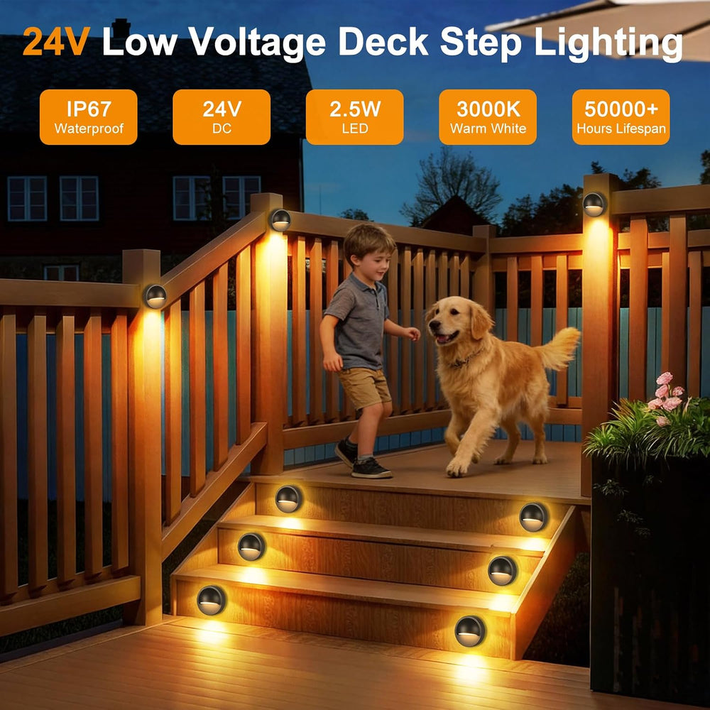 Low Voltage LED Deck Lights Kit with Plug-in Transformer, Dusk-to-Dawn Timer ...
