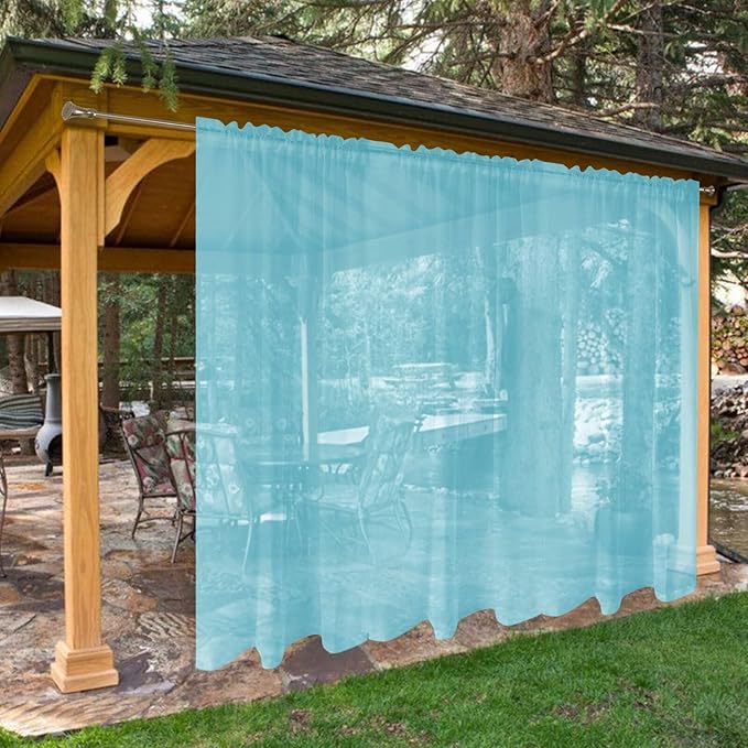 SpaceDresser Waterproof Outdoor Sheer Curtains for Patio - 2 Panels Rod Pocke...