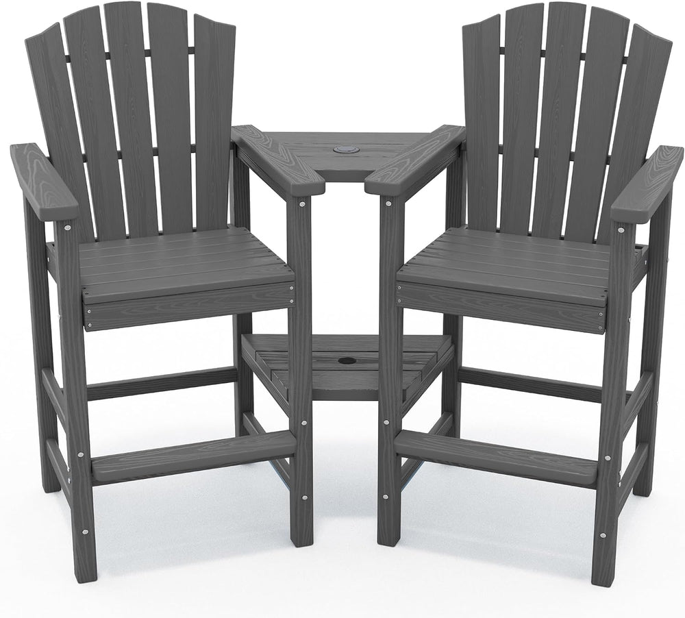 Tall Adirondack Chair Set of 2 with Double Connecting Trays, Gray