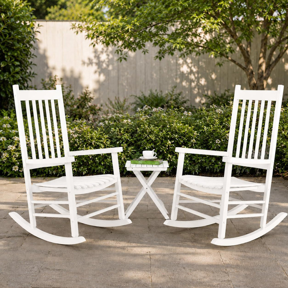 3 Piece Poplar Wood Rocking Chair Set, 2 Rockers with Side Table for Patios