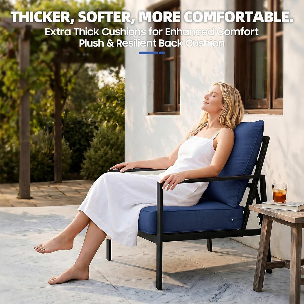 6 Inch Thick Outdoor Chair Cushions Set of 2, Waterproof, Blue
