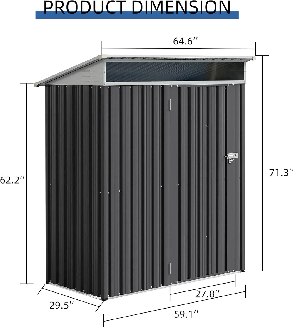 JY QAQA 5x3 FT Outdoor Garden Storage Shed, Waterproof Metal Garden Sheds wit...