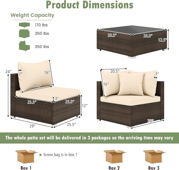 Tangkula 7 Pieces Wicker Patio Furniture Set, All-Weather Outdoor Rattan Sect...