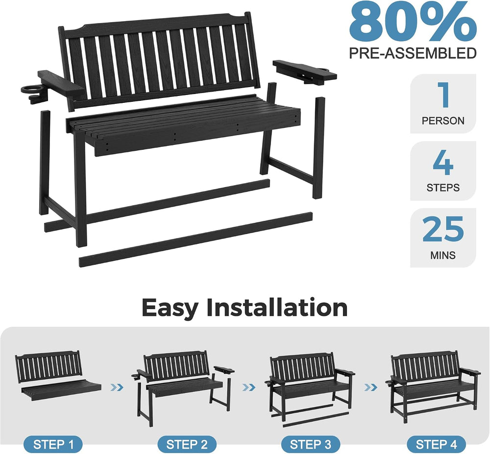 WACASA 48" Outdoor Bench Set of 2, HDPE Weatherproof Porch Bench, 2-Pers...