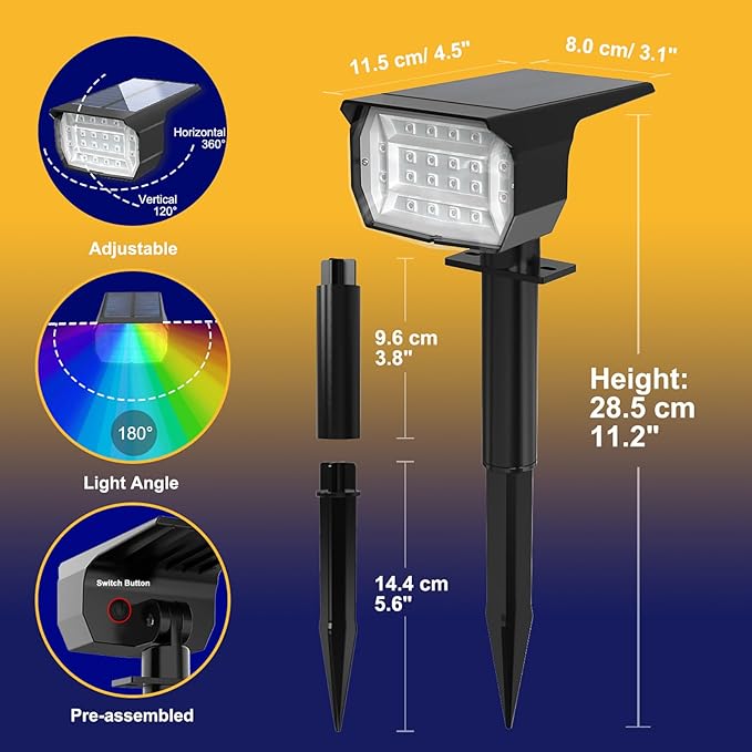 nipify 10 Pack Solar Spot Lights Outdoor Color Changing, 7 Modes Halloween RG...