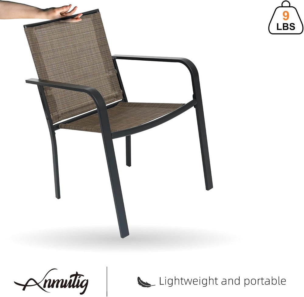 Outdoor Brown Stackable Chair and 35" Square Table Patio Dining Set for 4
