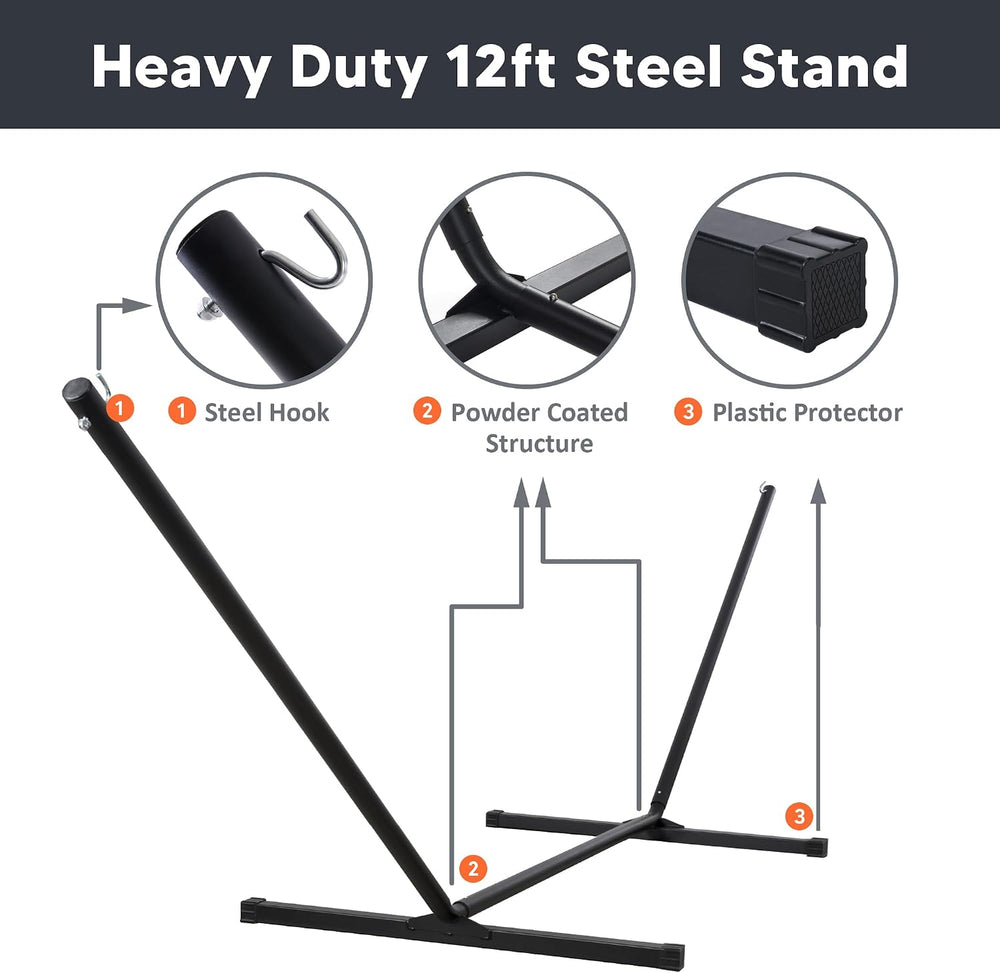 12 FT Heavy Duty Hammock Stand, 475 lbs Capacity, Black