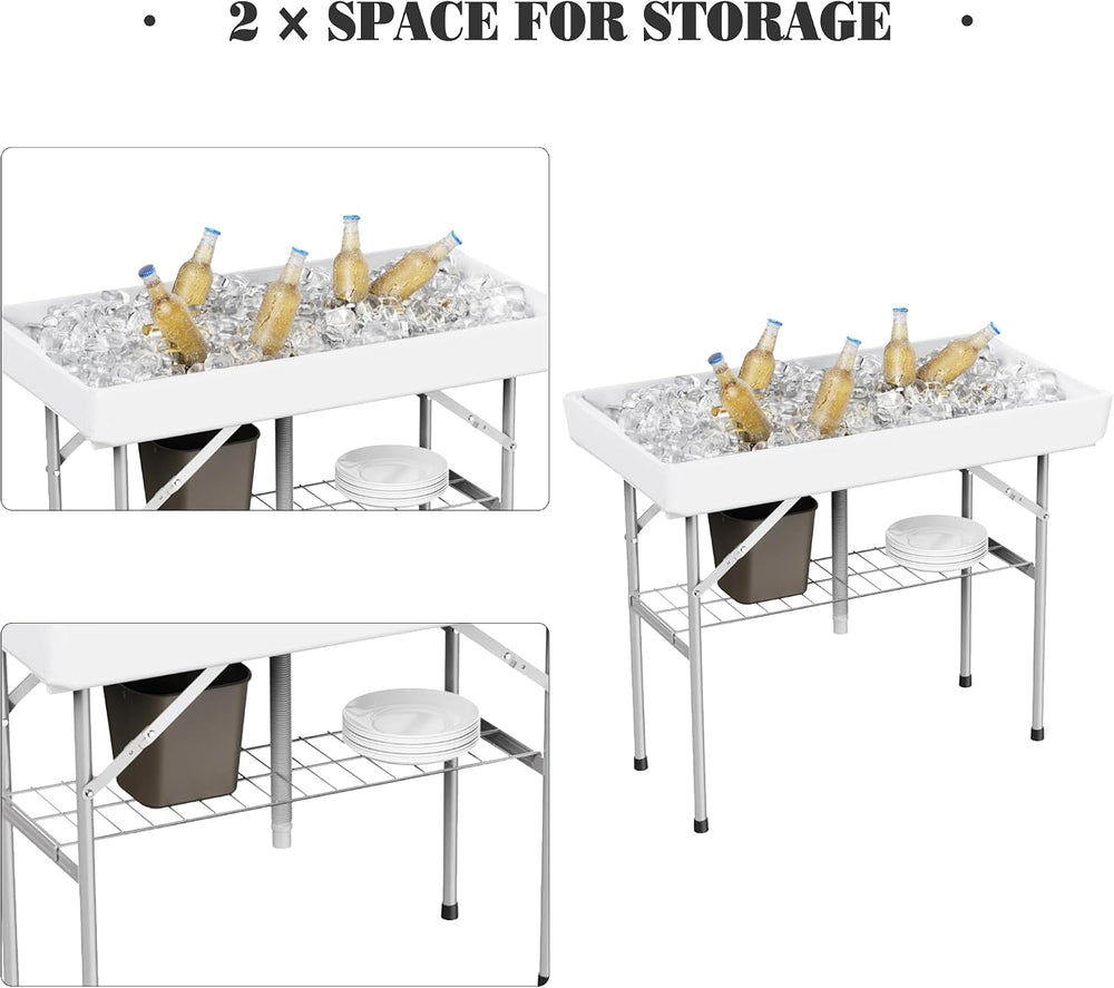Allpop 4 Foot Folding Ice Cooler Table with Matching Skirt, Portable Patio Ta...