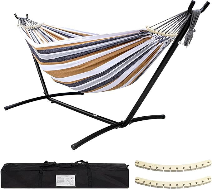 SZHLUX Double Hammock with Stand Included 450lb Capacity Steel Stand, Premium...