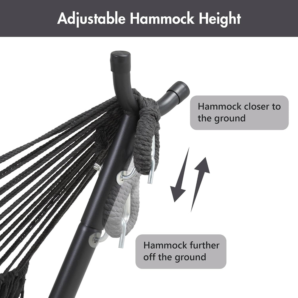 ANOW Double Space Saving Hammock with Stand, Dark Gray with Tassels