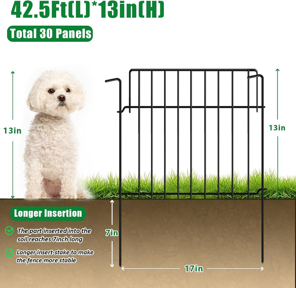 42.5Ft (L) x 20in (H) Decorative Garden Fence 30 Pack Metal Wire Rustproof Sm...