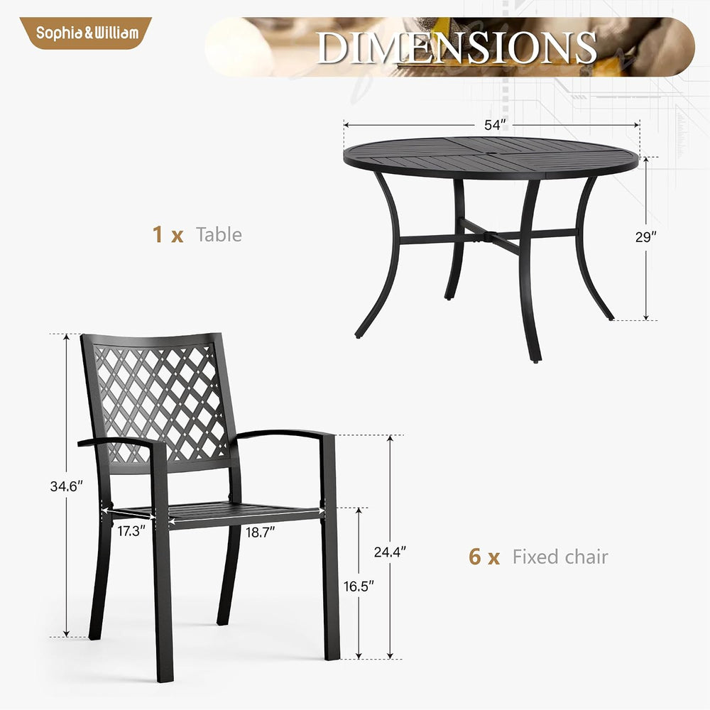 Sophia & William 7 Pc Round Outdoor Dining Set, 54" Metal Table w/ 6...