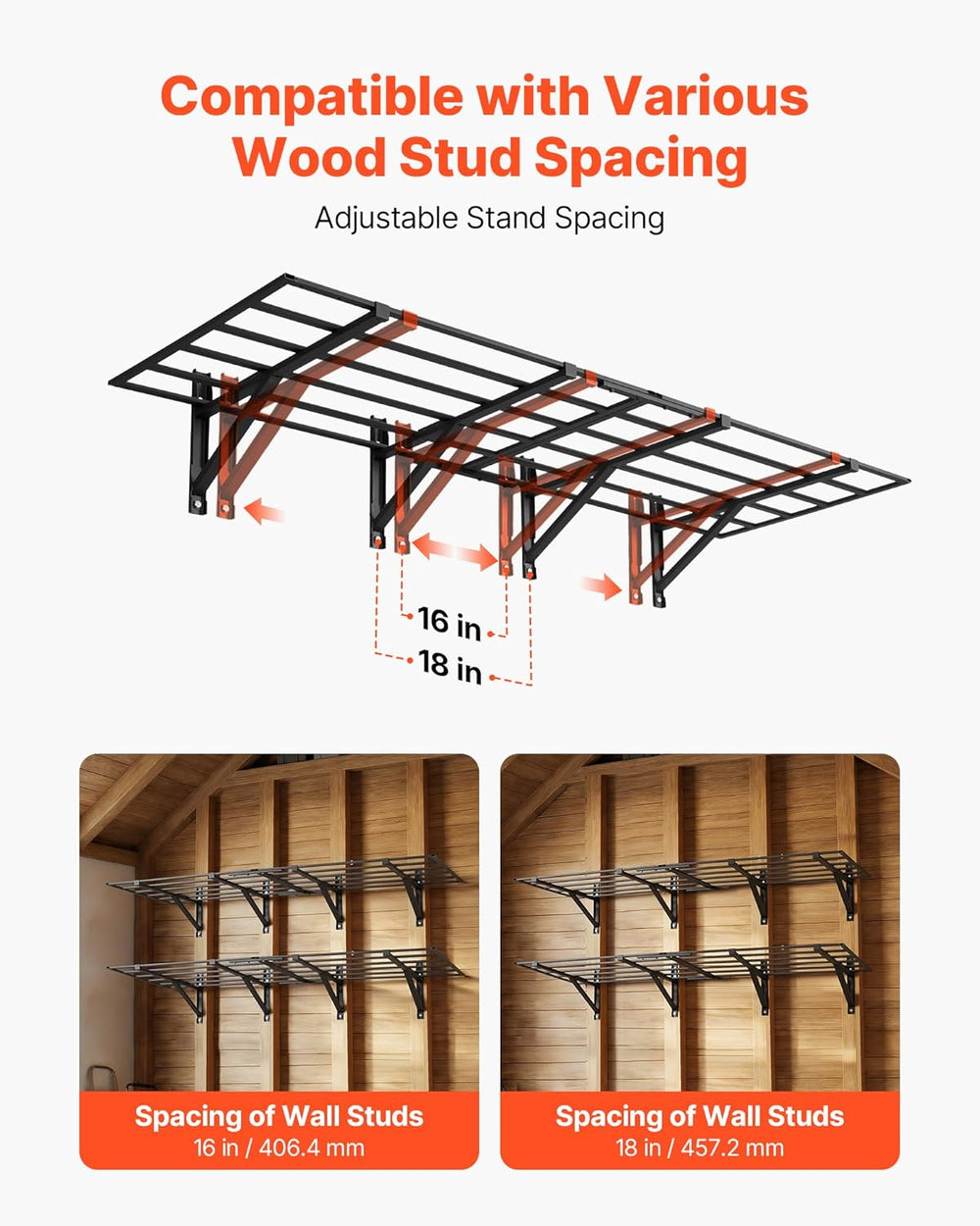 VEVOR 2-Tier Heavy Duty Wall Garage Shelving, 4 Pack 2 x 3 ft Steel Wall Moun...