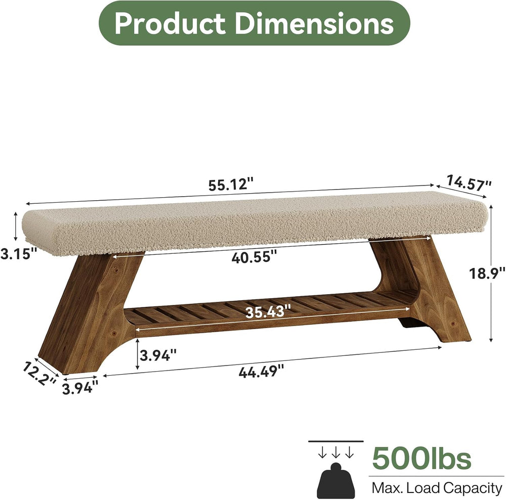 Tribesigns 55" Solid Wood Bench with Cushion, Upholstered Entryway Bench