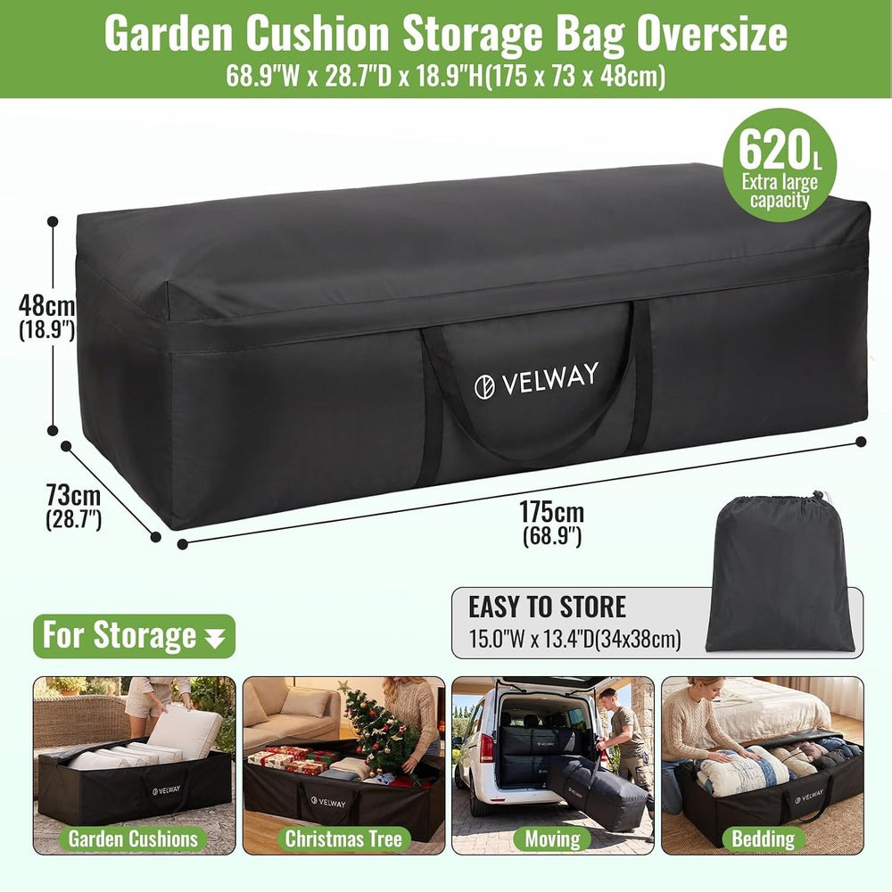 Outdoor Cushion Storage Bag Water-Resistant 420D Oxford with Taped Zipper