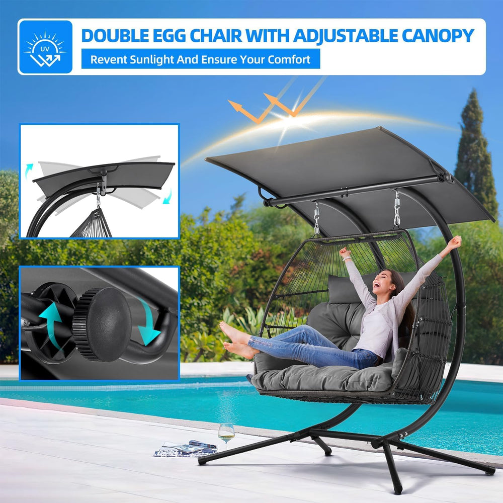 Oversized Hanging Swing Chair with Adjustable Canopy, Double Egg Chair, Hammo...