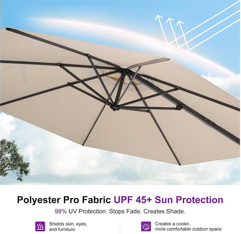PURPLE LEAF Patio Umbrella with Base 11 Feet Effortless Shade Control Beige
