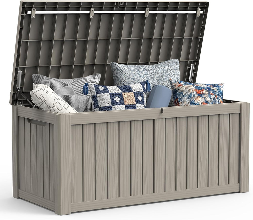 Mars Villa 150 Gallon Deck Box, Outdoor Storage Box, Outside Bin, Grey