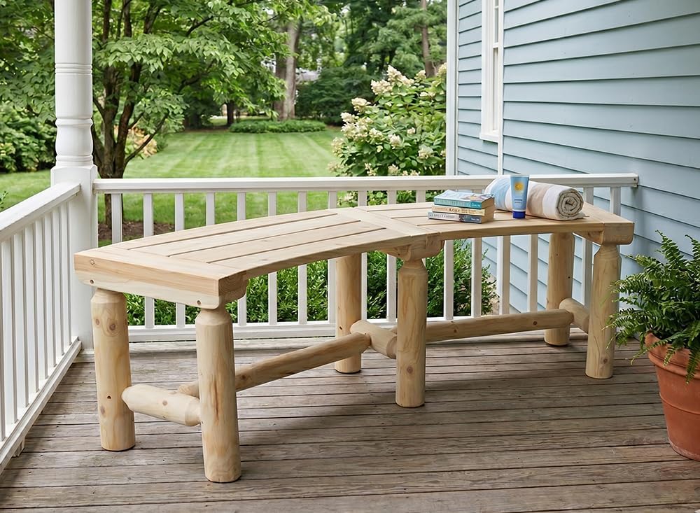 2-Pack Outdoor Curved Backless Porch Bench, Wood Fire Pit Bench, Natural