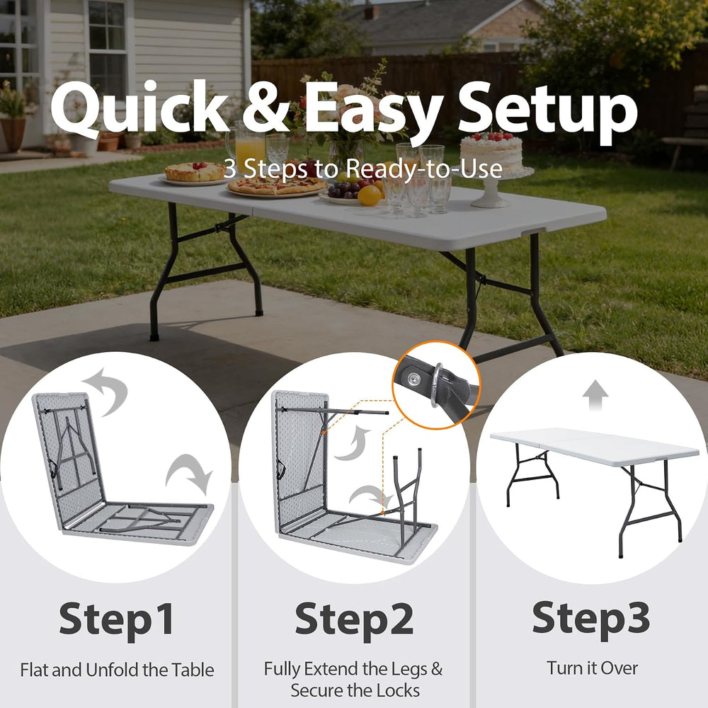 SUPER DEAL 8FT Folding Picnic Table for Indoor Outdoor, Portable Fold-in-Half...