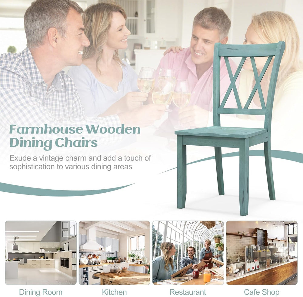 SIMOE Solid Rubberwood Dining Chairs, Set of 4, Green Farmhouse X-Back