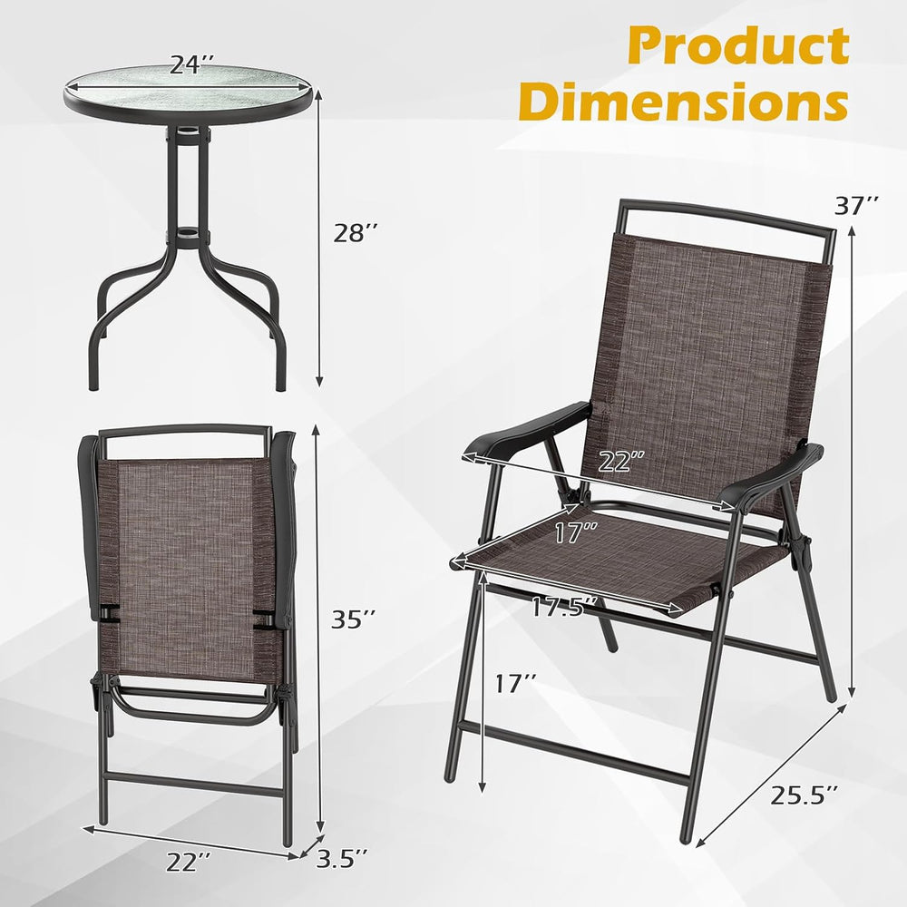 Goplus Bistro Table and Chairs Set of 2, Outdoor 3 Piece Patio Bistro Set wit...
