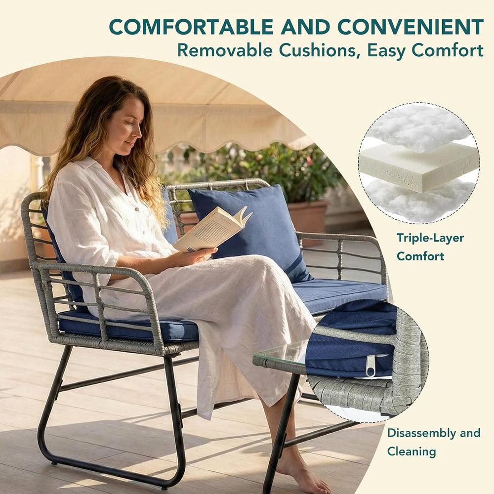 DUMOS Outdoor 4 Piece Outdoor Patio Furniture Set, Wicker Patio Set